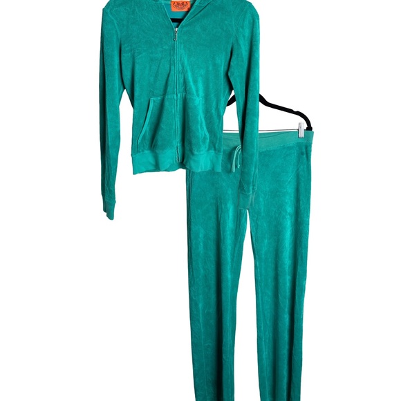 Juicy Couture Teal Velour Tracksuit Set – Hoodie & Pants...